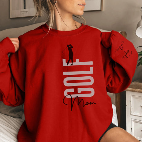 Personalized Golf Mom on a Sweatshirt With Mascot, Icon, and Golfer Name on Sleeve on a Sweatshirt