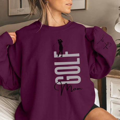 Personalized Golf Mom on a Sweatshirt With Mascot, Icon, and Golfer Name on Sleeve on a Sweatshirt