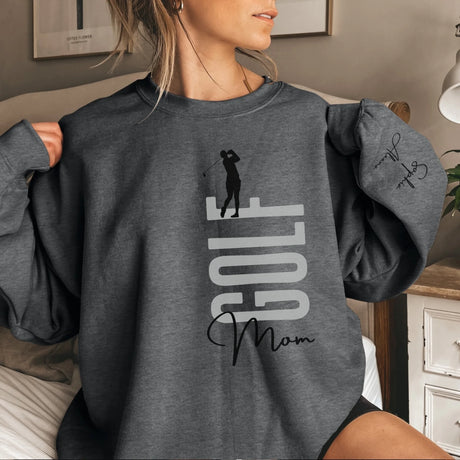 Personalized Golf Mom on a Sweatshirt With Mascot, Icon, and Golfer Name on Sleeve on a Sweatshirt