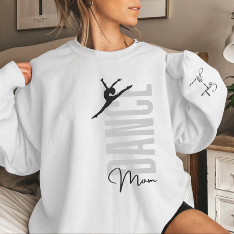 Personalized Dance Mom on a Sweatshirt With Mascot, Icon, and Dancer Name on Sleeve on a Sweatshirt