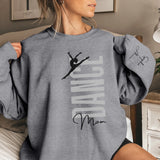 Personalized Dance Mom on a Sweatshirt With Mascot, Icon, and Dancer Name on Sleeve on a Sweatshirt