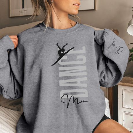 Personalized Dance Mom on a Sweatshirt With Mascot, Icon, and Dancer Name on Sleeve on a Sweatshirt