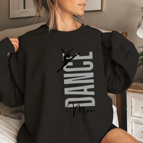 Personalized Dance Mom on a Sweatshirt With Mascot, Icon, and Dancer Name on Sleeve on a Sweatshirt