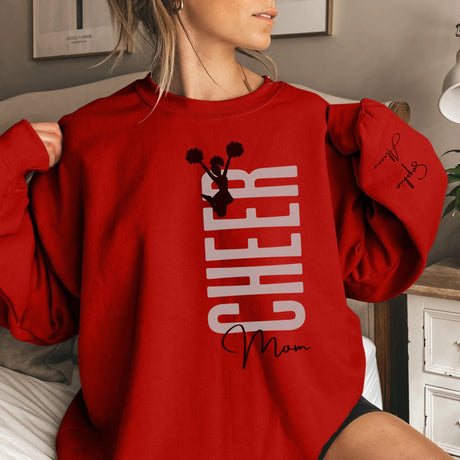 Personalized Cheer Mom on a Sweatshirt With Mascot, Icon, and Cheerleader Name on Sleeve on a Sweatshirt