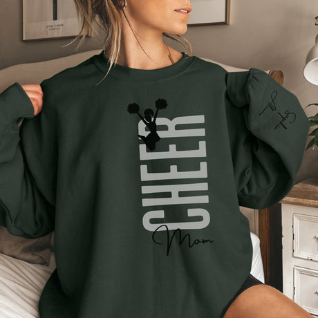Personalized Cheer Mom on a Sweatshirt With Mascot, Icon, and Cheerleader Name on Sleeve on a Sweatshirt