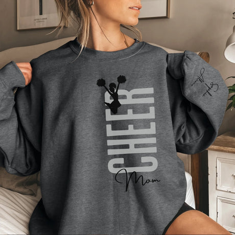 Personalized Cheer Mom on a Sweatshirt With Mascot, Icon, and Cheerleader Name on Sleeve on a Sweatshirt