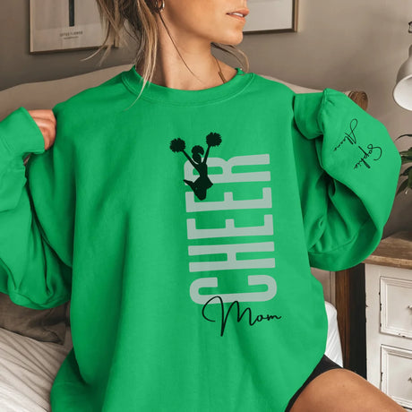 Personalized Cheer Mom on a Sweatshirt With Mascot, Icon, and Cheerleader Name on Sleeve on a Sweatshirt