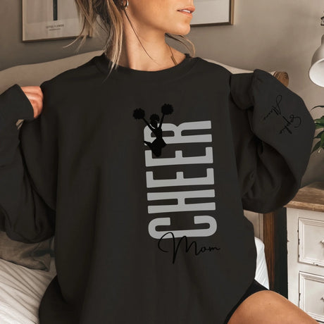 Personalized Cheer Mom on a Sweatshirt With Mascot, Icon, and Cheerleader Name on Sleeve on a Sweatshirt