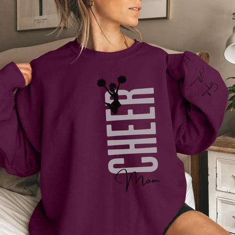 Personalized Cheer Mom on a Sweatshirt With Mascot, Icon, and Cheerleader Name on Sleeve on a Sweatshirt