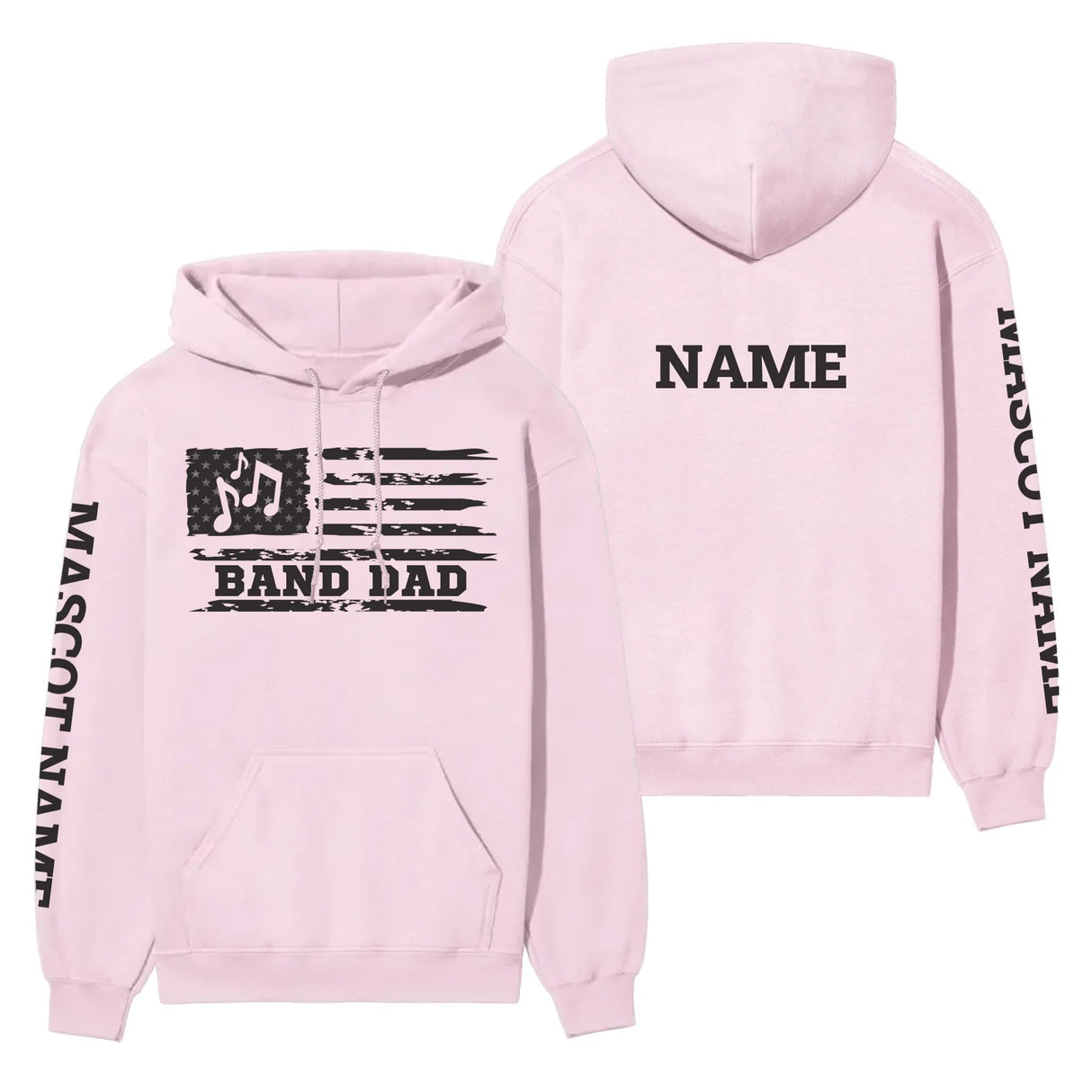 Band Dad Horizontal Flag With Musician Name on a Hoodie with a Black Graphic