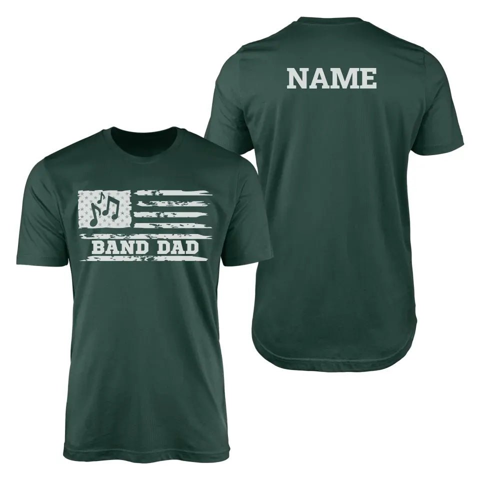 Band Dad Horizontal Flag With Musician Name on a Men's T-Shirt with a White Graphic