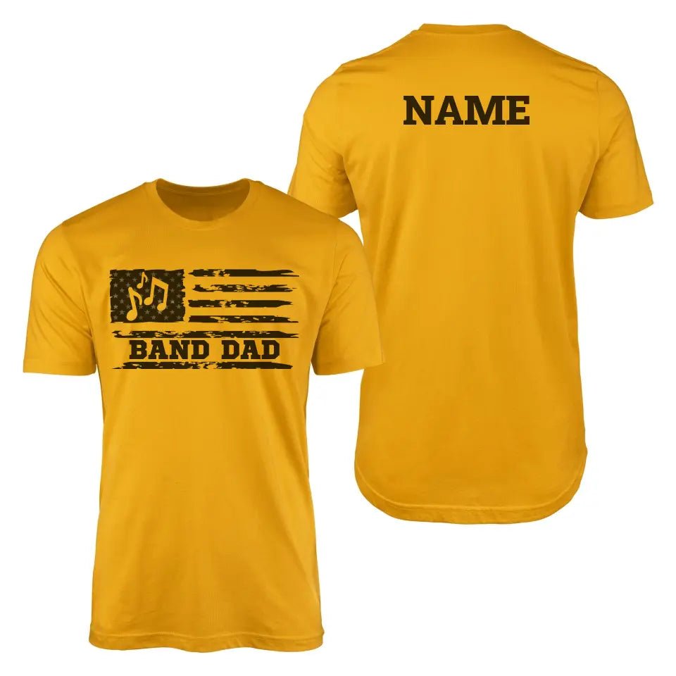 Band Dad Horizontal Flag With Musician Name on a Men's T-Shirt with a Black Graphic