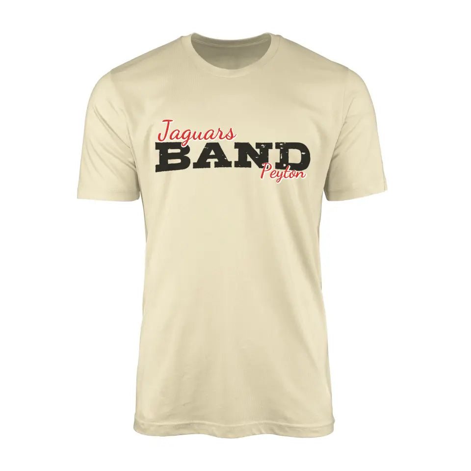 Custom Band Mascot and Musician Name on a Men's T-Shirt with a Black Graphic