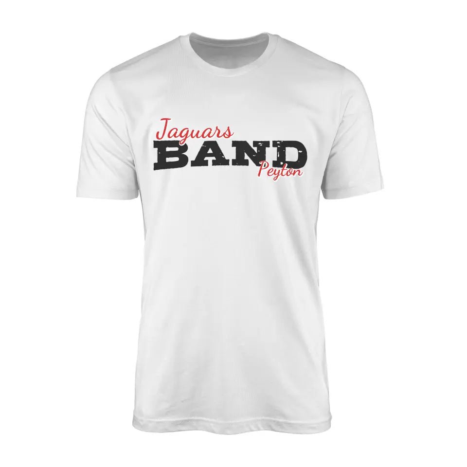 Custom Band Mascot and Musician Name on a Men's T-Shirt with a Black Graphic