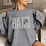 Personalized Band on a Sweatshirt With Modern Bold Design and Musician Name on Sleeve on a Sweatshirt