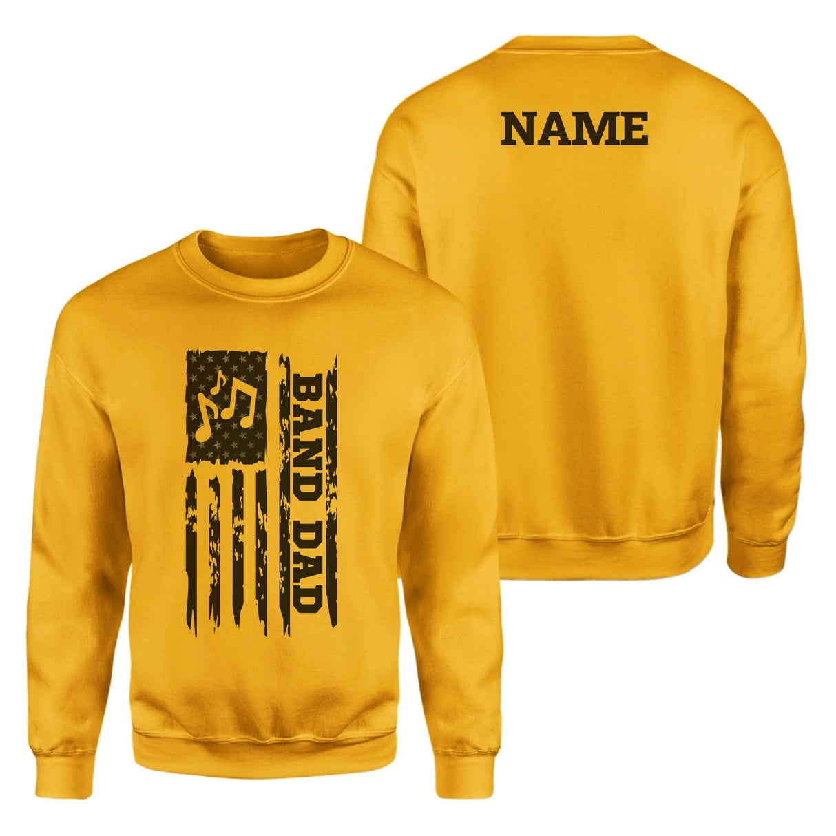 Band Dad Vertical Flag With Musician Name on a Sweatshirt with a Black Graphic