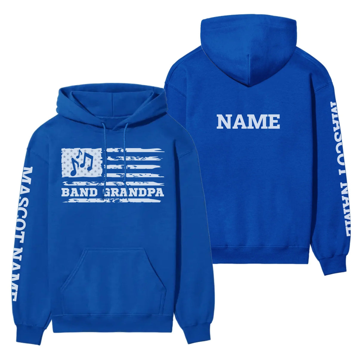 Band Grandpa Horizontal Flag With Musician Name on a Hoodie with a White Graphic