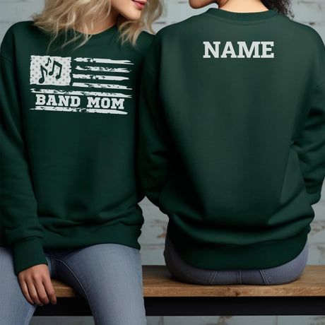 Band Mom Horizontal Flag With Musician Name on a Sweatshirt with a White Graphic