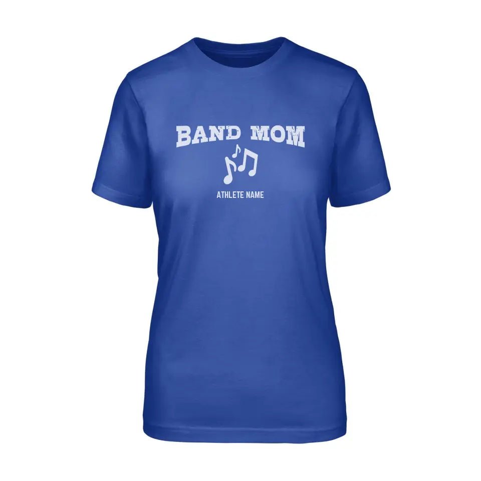 Band Mom with Musician Icon and Musician Name on a Unisex T-Shirt with a White Graphic