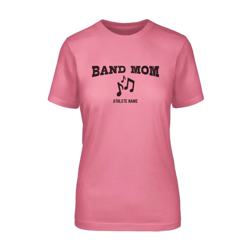 Band Mom with Musician Icon and Musician Name on a Unisex T-Shirt with a Black Graphic