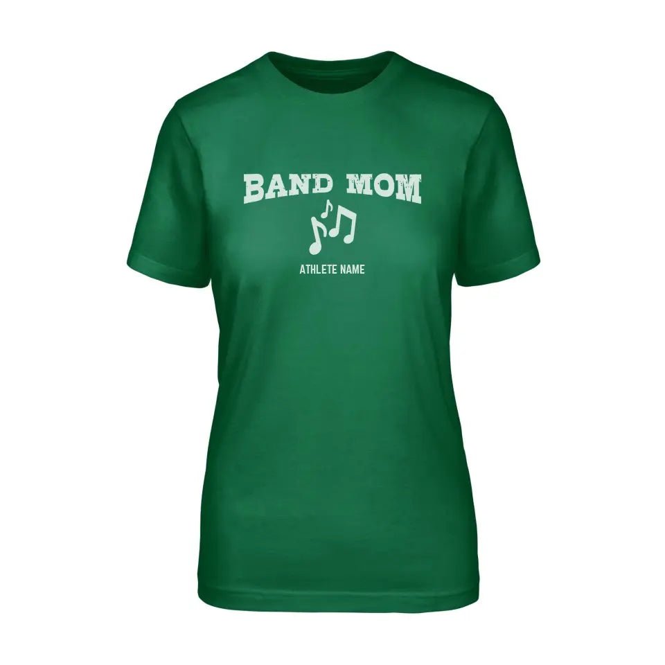 Band Mom with Musician Icon and Musician Name on a Unisex T-Shirt with a White Graphic