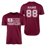 Baseball Dad Horizontal Flag With Baseball Player Name on a Men's T-Shirt with a White Graphic