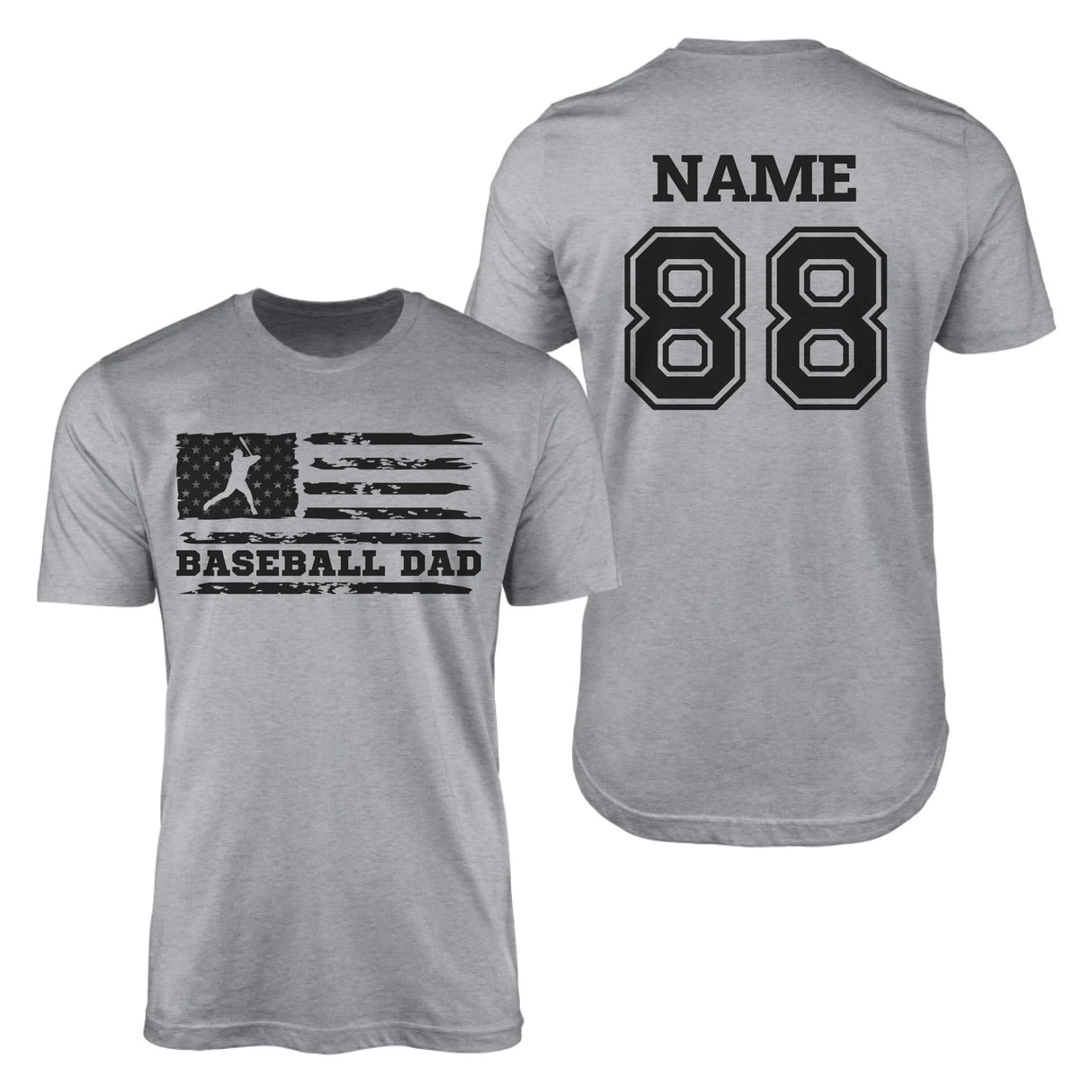 Baseball Dad Horizontal Flag With Baseball Player Name on a Men's T-Shirt with a Black Graphic