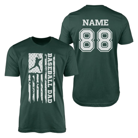 Baseball Dad Vertical Flag With Baseball Player Name on a Men's T-Shirt with a White Graphic