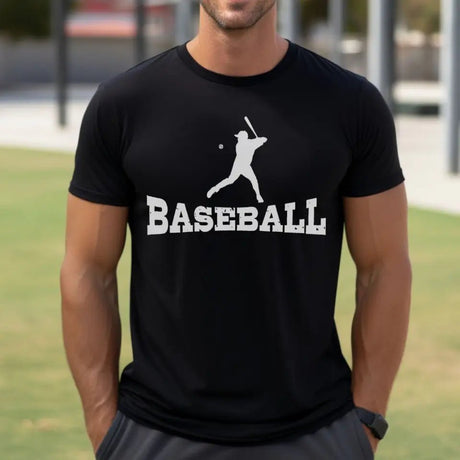 Basic Baseball with Baseball Player Icon on a Men's T-Shirt with a White Graphic