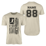 Baseball Dad Vertical Flag With Baseball Player Name on a Men's T-Shirt with a Black Graphic