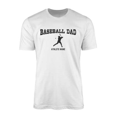 Baseball Dad with Baseball Player Icon and Baseball Player Name on a Men's T-Shirt with a Black Graphic