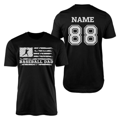 Baseball Dad Horizontal Flag With Baseball Player Name on a Men's T-Shirt with a White Graphic