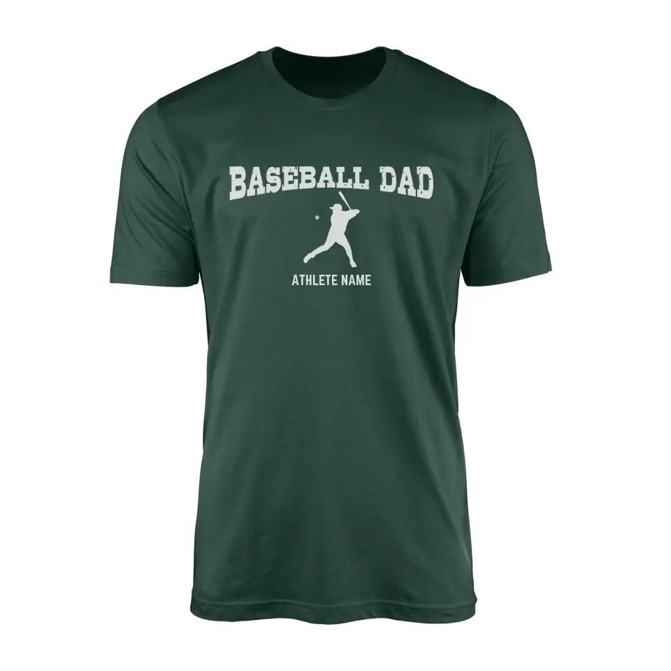 Baseball Dad with Baseball Player Icon and Baseball Player Name on a Men's T-Shirt with a White Graphic