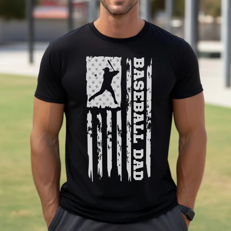 Baseball Dad Vertical Flag on a Men's T-Shirt with a White Graphic