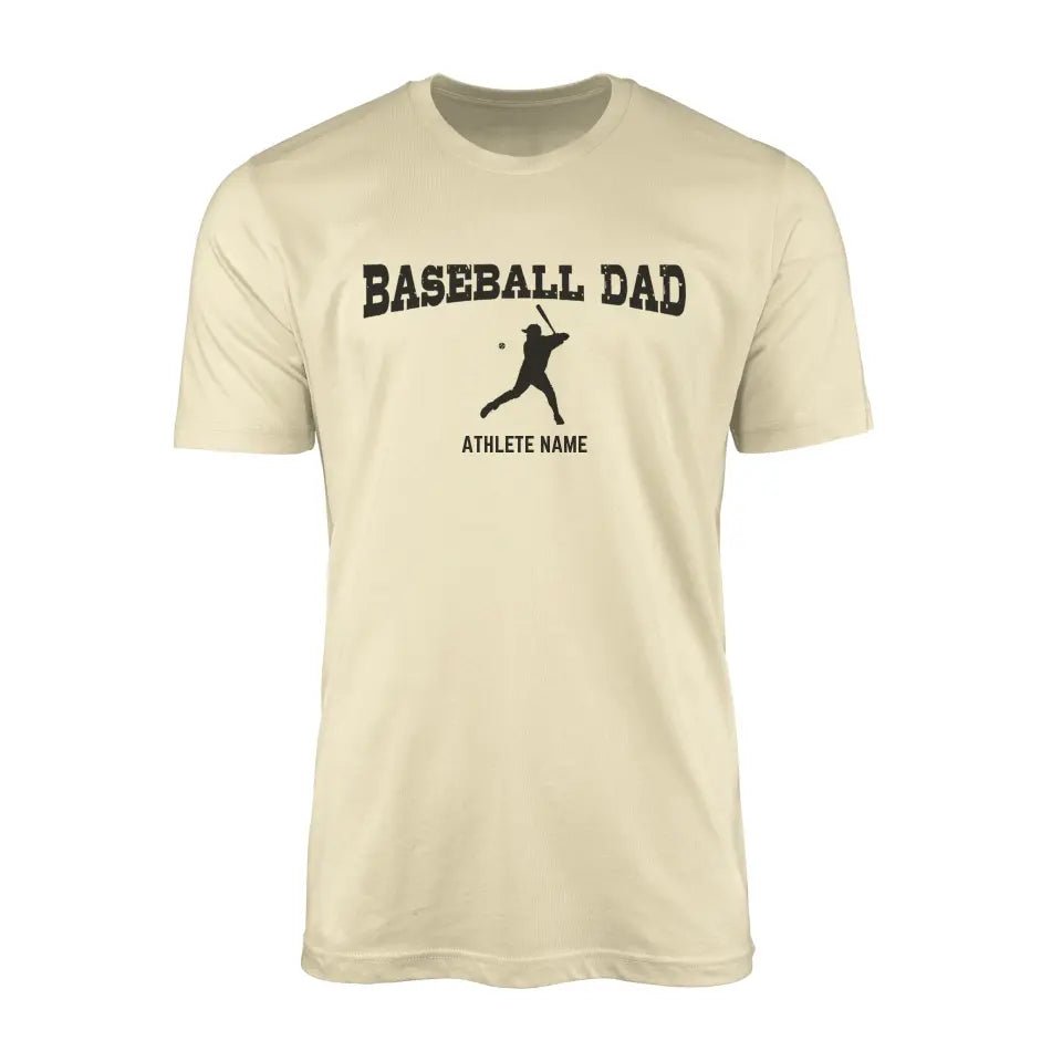 Baseball Dad with Baseball Player Icon and Baseball Player Name on a Men's T-Shirt with a Black Graphic