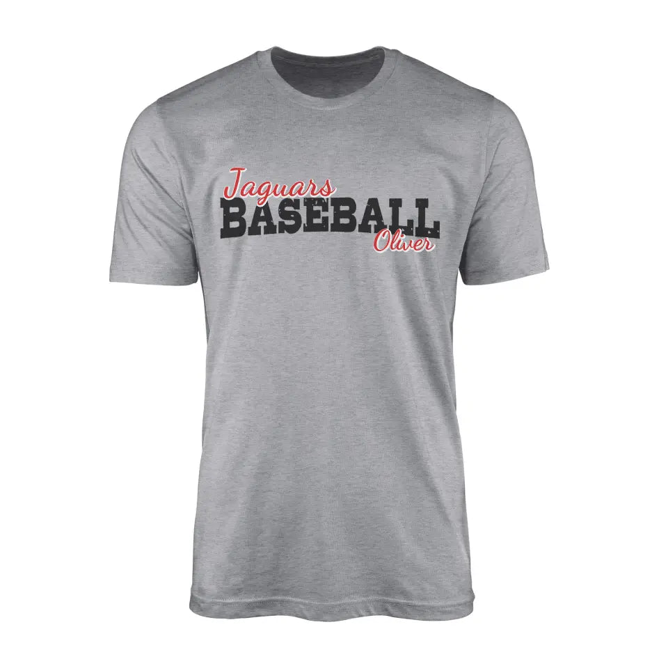 Custom Baseball Mascot and Baseball Player Name on a Men's T-Shirt with a Black Graphic