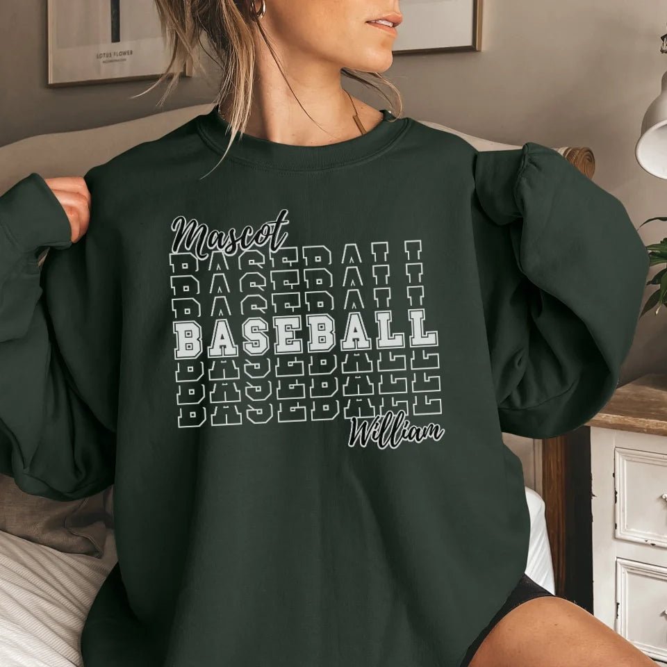 Custom Baseball on a Sweatshirt With Mascot and Baseball Player Name on a Sweatshirt