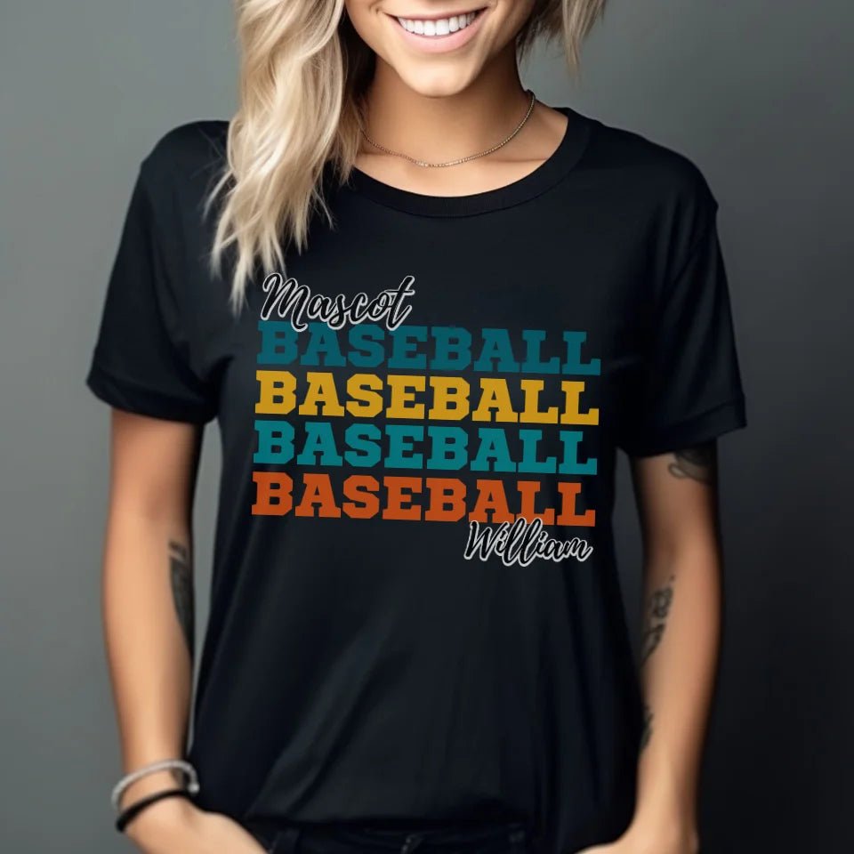 Personalized Baseball Baseball Baseball Shirt With Mascot and Baseball Player Name on a Unisex T-Shirt