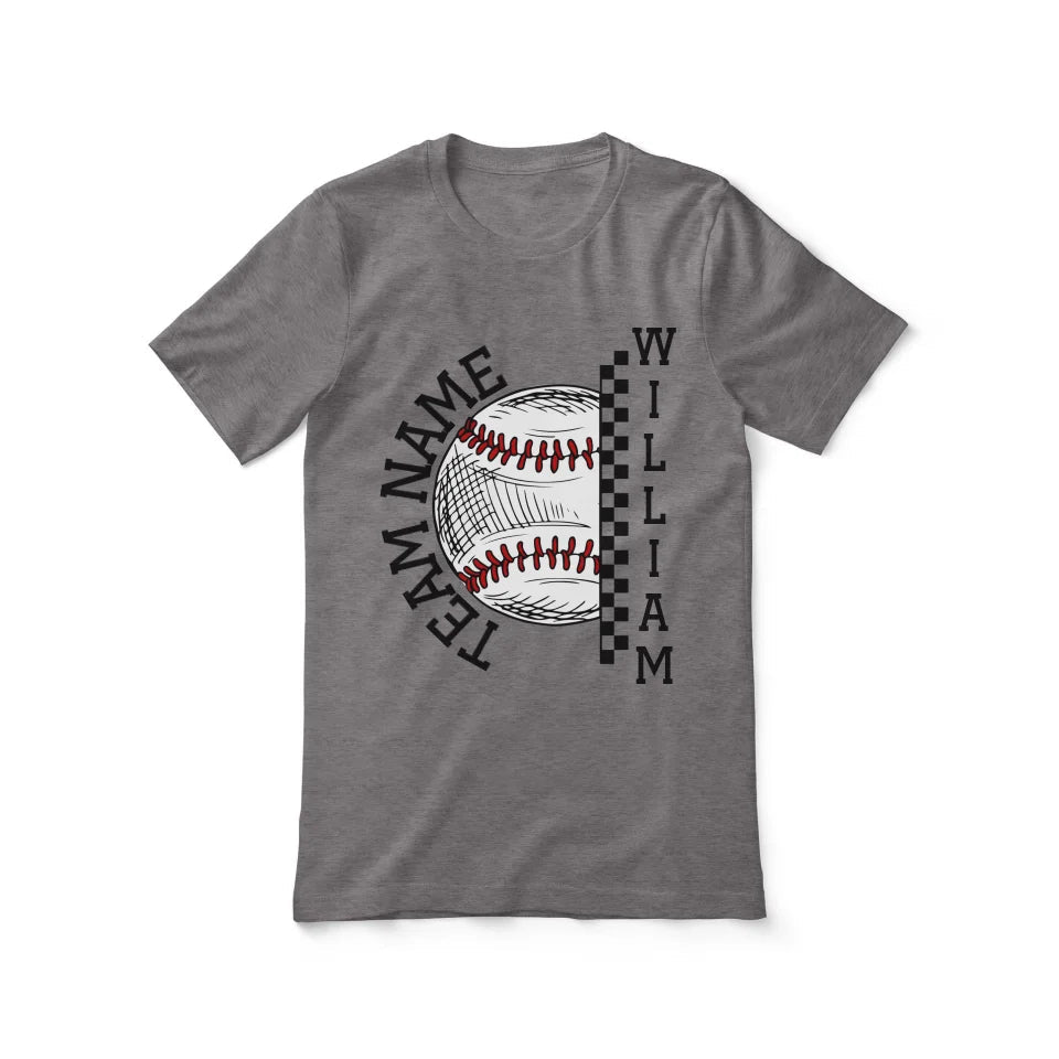 Personalized Baseball Shirt With Team and Baseball Player Name on a Unisex T-Shirt