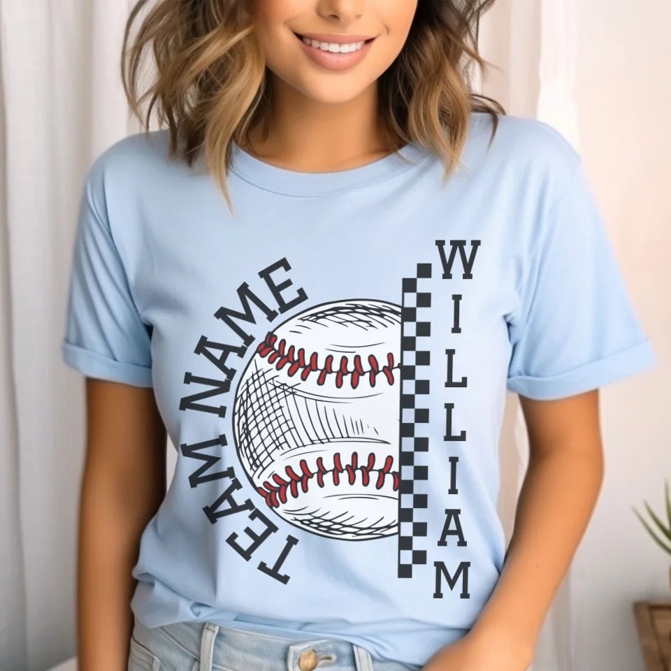 Personalized Baseball Shirt With Team and Baseball Player Name on a Unisex T-Shirt