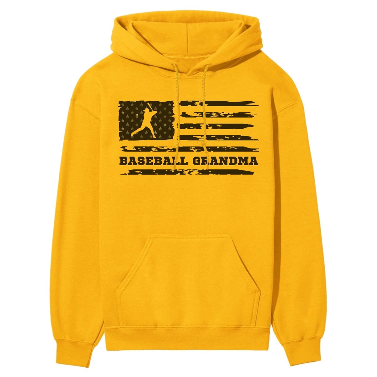 Baseball Grandma Horizontal Flag on a Hoodie with a Black Graphic