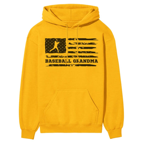 Baseball Grandma Horizontal Flag on a Hoodie with a Black Graphic