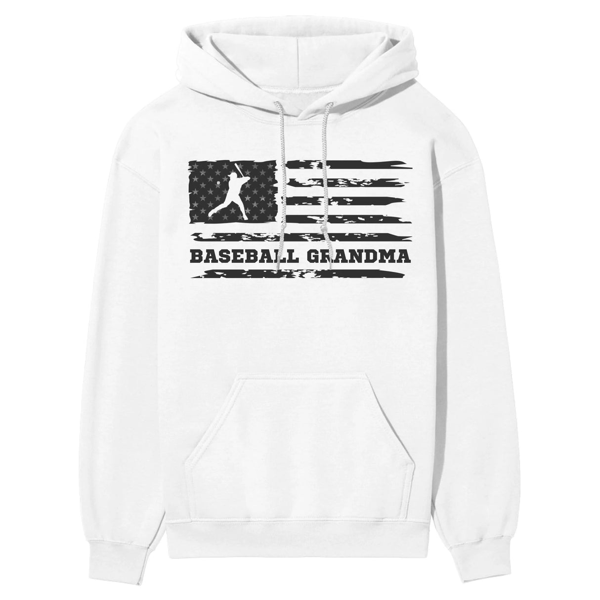 Baseball Grandma Horizontal Flag on a Hoodie with a Black Graphic
