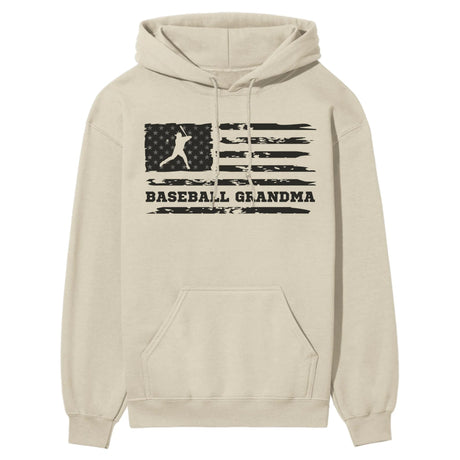 Baseball Grandma Horizontal Flag on a Hoodie with a Black Graphic