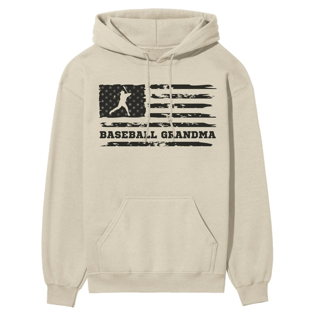 Baseball Grandma Horizontal Flag on a Hoodie with a Black Graphic
