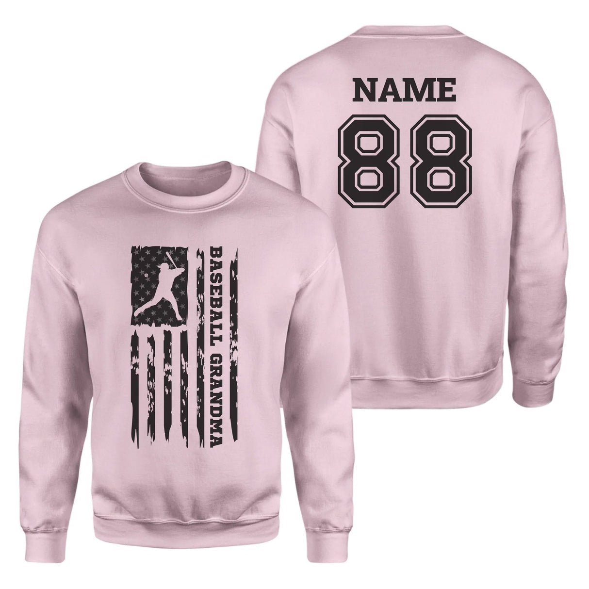 Baseball Grandma Vertical Flag With Baseball Player Name on a Sweatshirt with a Black Graphic