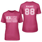 Baseball Grandma Horizontal Flag With Baseball Player Name on a Unisex T-Shirt with a White Graphic