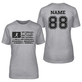 Baseball Grandma Horizontal Flag With Baseball Player Name on a Unisex T-Shirt with a Black Graphic