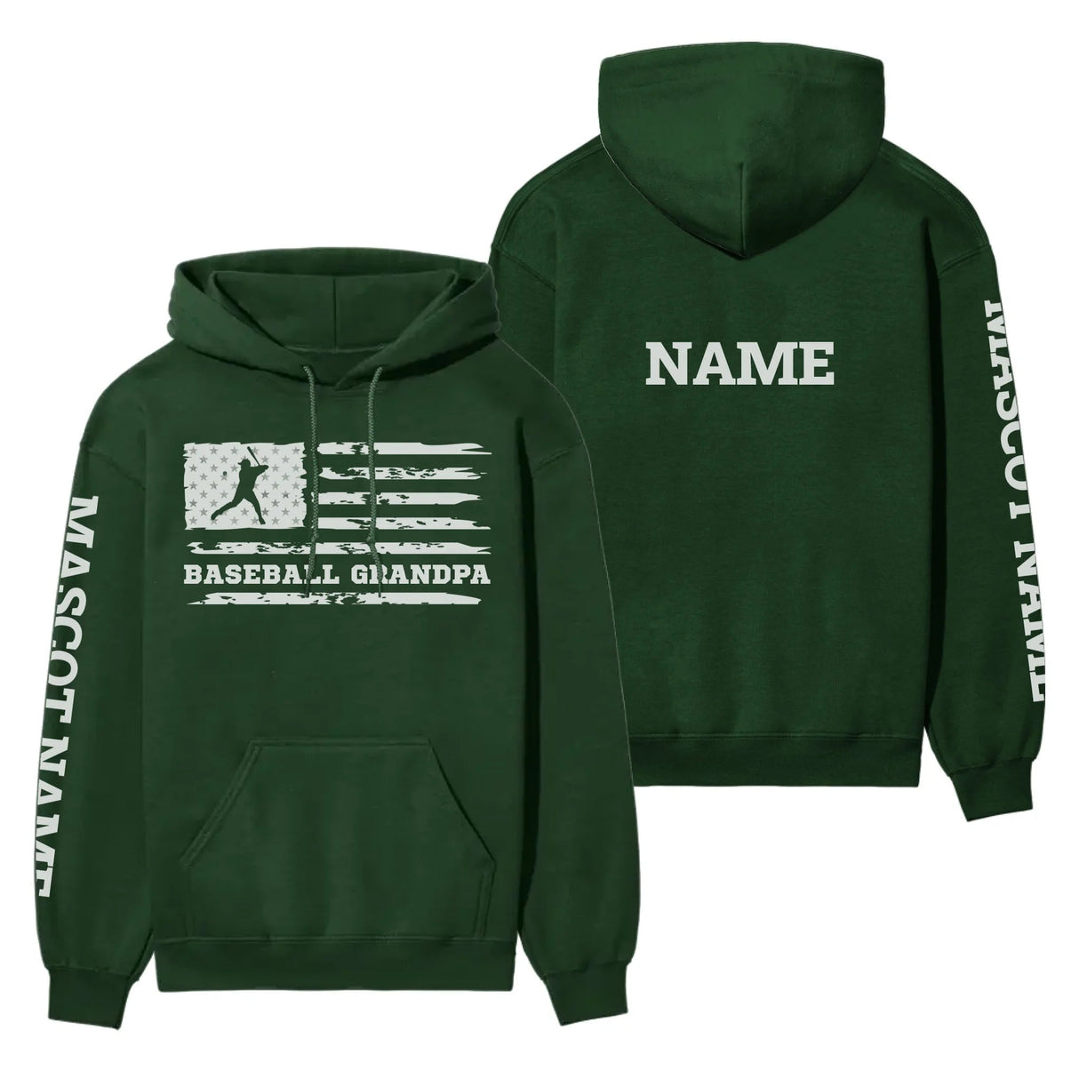 Baseball Grandpa Horizontal Flag With Baseball Player Name on a Hoodie with a White Graphic