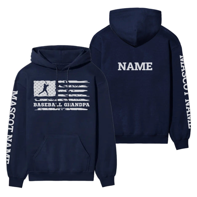 Baseball Grandpa Horizontal Flag With Baseball Player Name on a Hoodie with a White Graphic